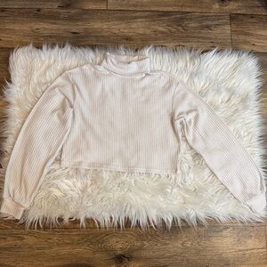 SHEIN Ribbed Mock Neck Long Sleeve Crop Top Beige Cream XS Soft Stretch Knit